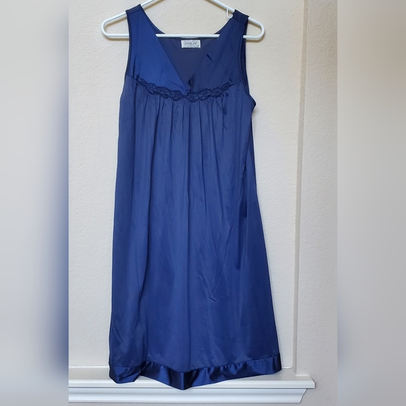 Vanity Fair Other - Vanity Fair Navy Blue Nylon Slip Chemise Nightgown.  Size Small